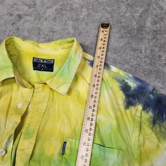 Staple Pigeon Button Shirt Mens 2XL Yellow Green Red Tie Dye Paint Splatter - Picture 6 of 6